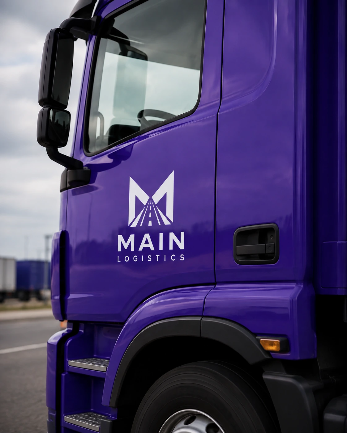 Puerta de camión con la marca Main Logistics
